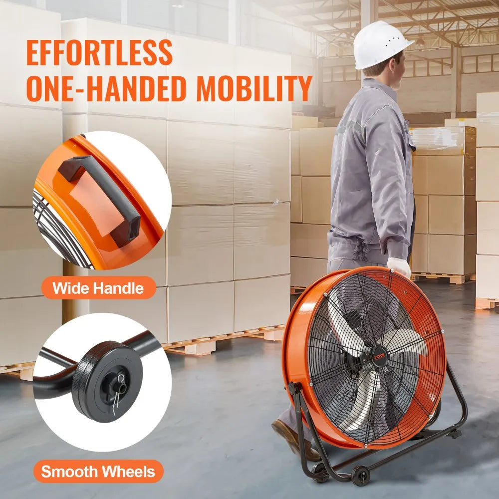 VEVOR Drum Fan, 24 Inch High Velocity Industrial Shop Fan, Heavy Duty Commercial Use 3-Speed 8600CFM, 360°Adjustable Tilting Industrial Floor Fan for Warehouse,Workshop,Factory, Basement