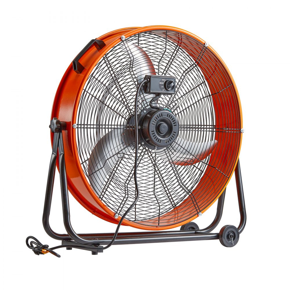 VEVOR Drum Fan, 24 Inch High Velocity Industrial Shop Fan, Heavy Duty Commercial Use 3-Speed 8600CFM, 360°Adjustable Tilting Industrial Floor Fan for Warehouse,Workshop,Factory, Basement