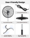 VEVOR 30-Inch High Velocity Pedestal Fan - user-friendly design details infographic