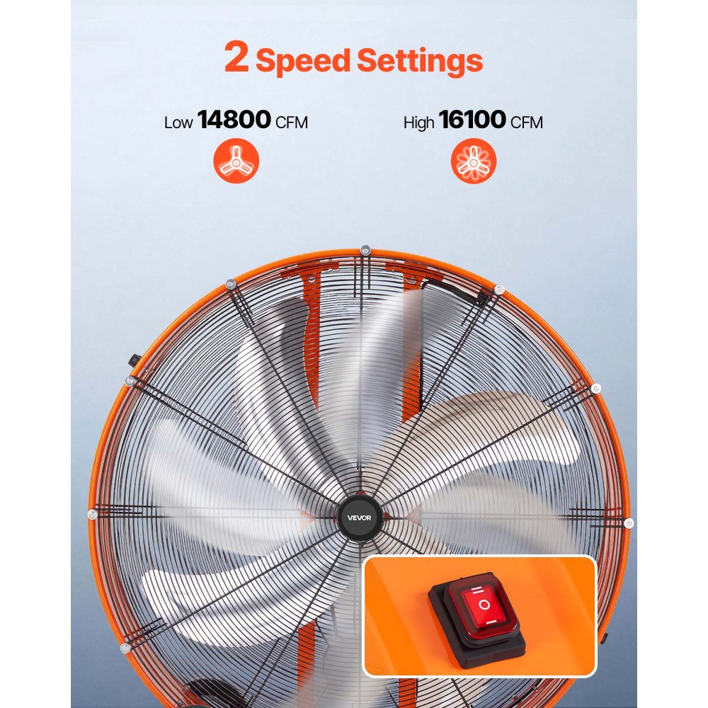 VEVOR Industrial Shop Fan, 42 Inch Floor Drum Fan, High Velocity 16100 CFM, Heavy Duty Aluminum Blades, 2 Speeds, with Handle, Ideal for Commercial, Garage, Warehouse, Basement, Workshop, Factory