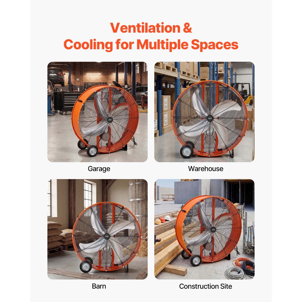 VEVOR Industrial Shop Fan, 42 Inch Floor Drum Fan, High Velocity 16100 CFM, Heavy Duty Aluminum Blades, 2 Speeds, with Handle, Ideal for Commercial, Garage, Warehouse, Basement, Workshop, Factory