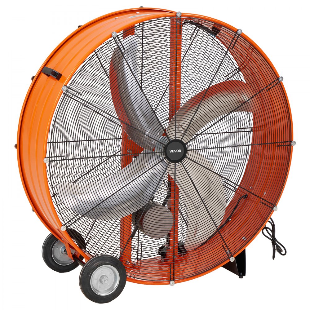 VEVOR Industrial Shop Fan, 42 Inch Floor Drum Fan, High Velocity 16100 CFM, Heavy Duty Aluminum Blades, 2 Speeds, with Handle, Ideal for Commercial, Garage, Warehouse, Basement, Workshop, Factory