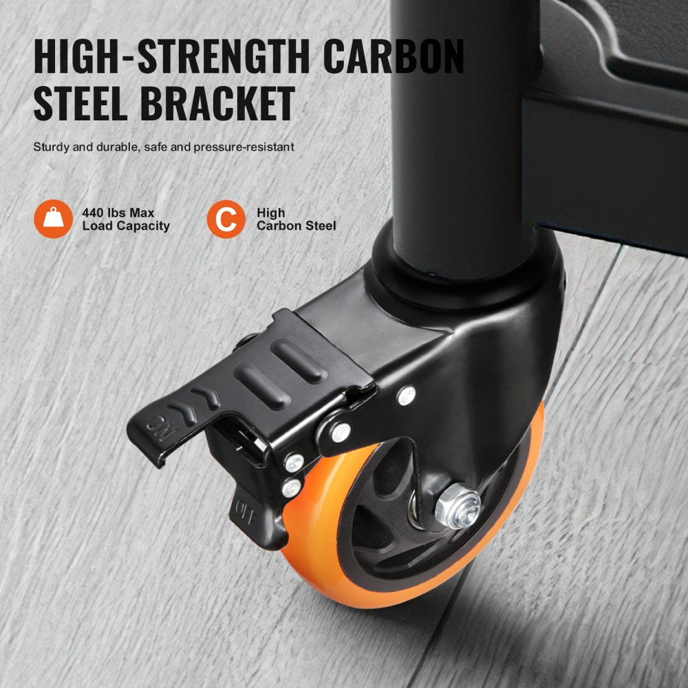 VEVOR Caster Wheels, 4 inch, Set of 4, 440 lbs Capacity, Threaded Stem Casters with Security Dual Locking A/B Brake, Heavy Duty Industrial Casters, No Noise Swivel Caster Wheels for Cart, Furniture