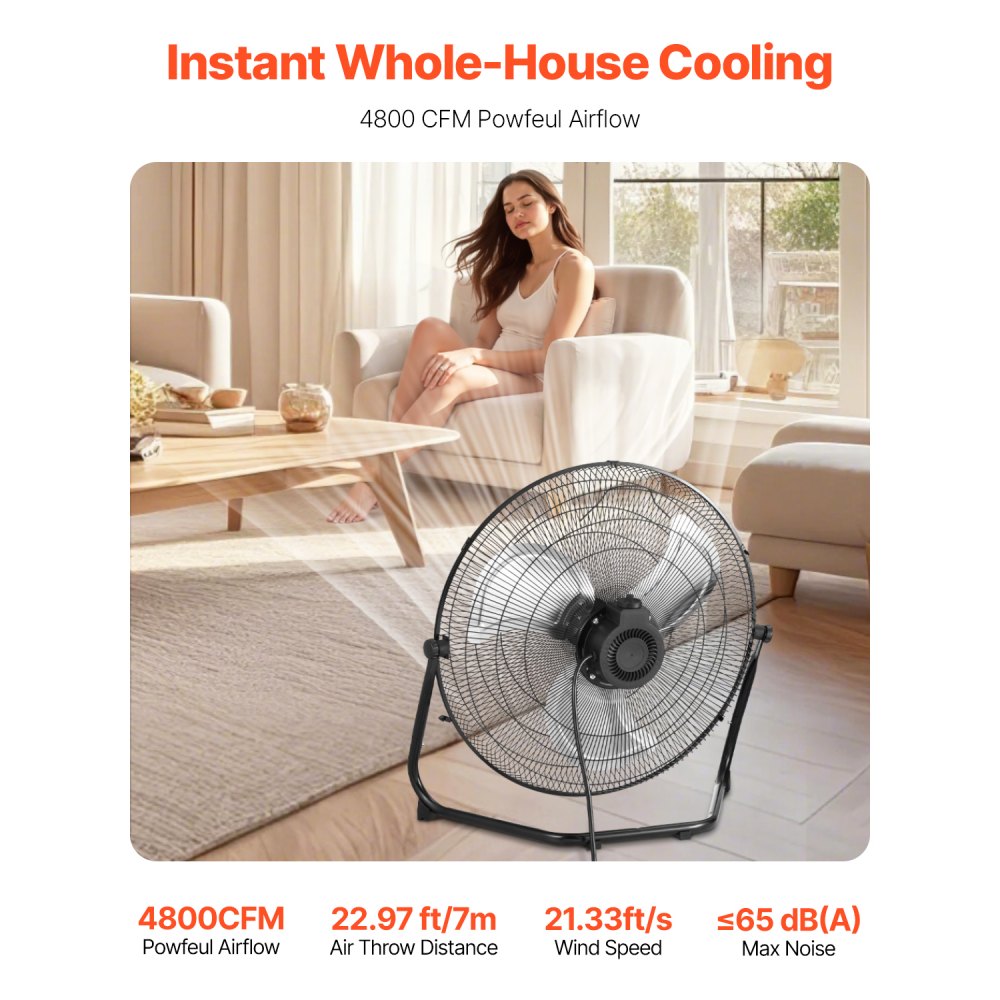 VEVOR 2 PCS Floor Fans, 3 Speeds High Velocity Heavy Duty 20 Inch Industrial Fan, 4800 CFM 360° Adjustable Tilt 21.33 ft/sec Airflow Large Metal Fan, for Gym, Home, Garage, Commercial Shop & Bedroom