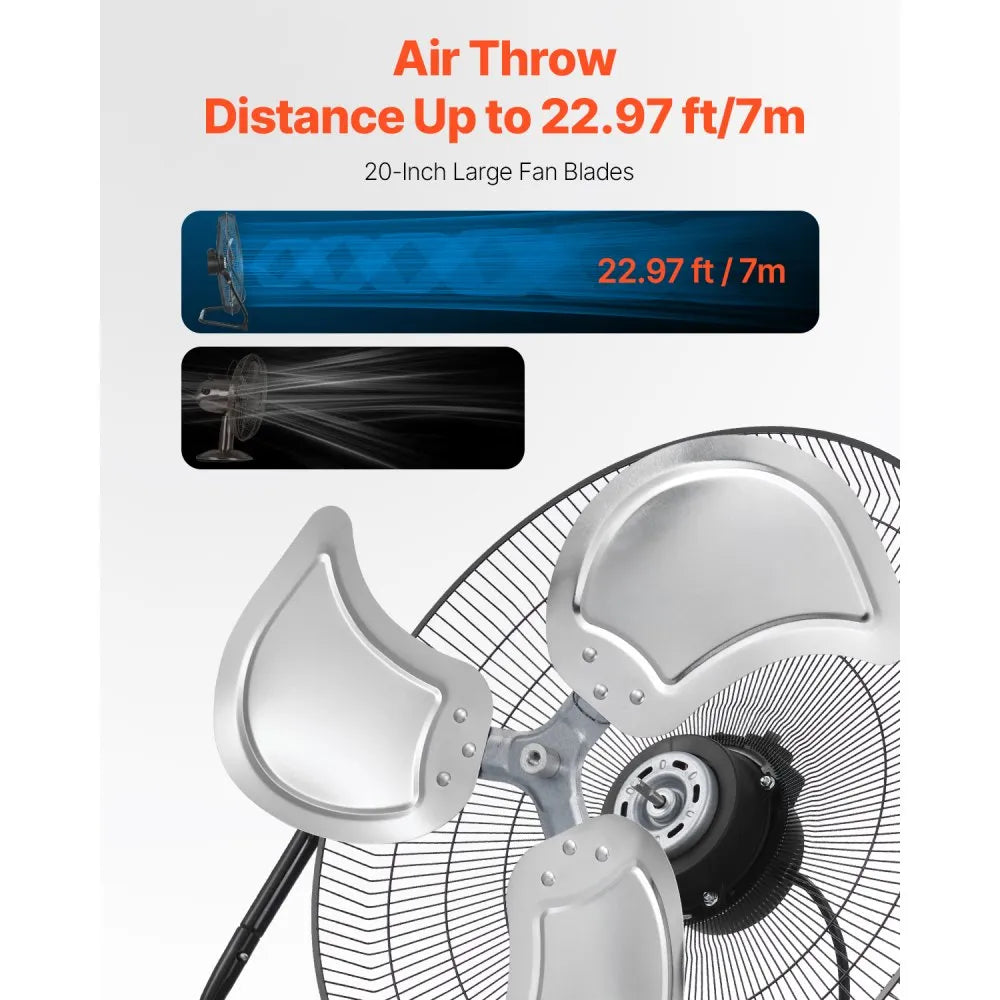 VEVOR Floor Fan, 3 Speeds High Velocity Heavy Duty 20 Inch Industrial Fan, 4800 CFM 360° Adjustable Tilt 21.33 ft/sec Airflow Large Metal Fan, for Home, Gym, Office, Garage, Commercial Shop & Bedroom