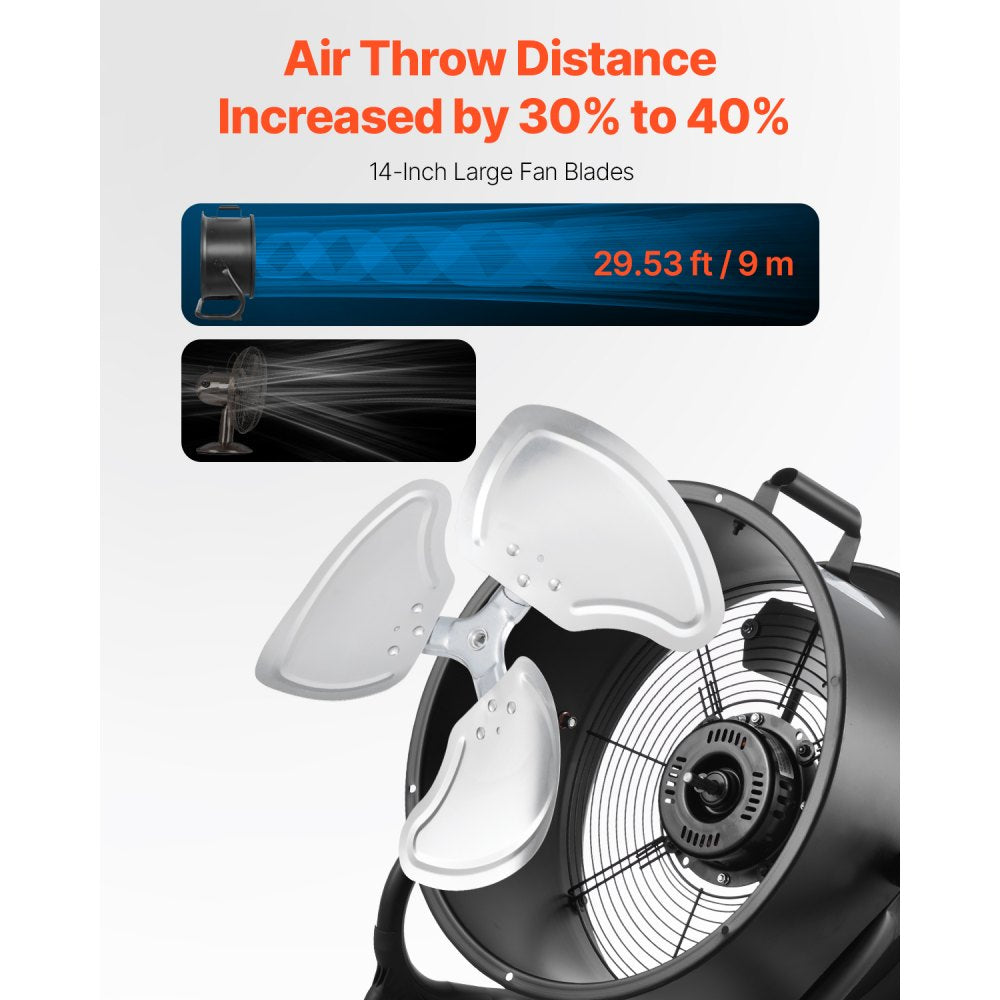 VEVOR Floor Fan, 3 Speeds High Velocity Heavy Duty 14 Inch Industrial Fan, 2520 CFM 360° Adjustable Tilt 23.62 ft/sec Airflow Large Metal Fan, for Home, Gym, Office, Garage, Commercial Shop & Bedroom