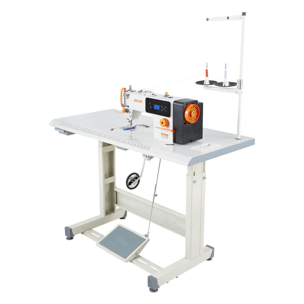 VEVOR Industrial Sewing Machine, 550W Lockstitch Sewing Machine Set with Servo Motor and Table Stand, Auto Thread Trimmer, 5000 SPM High Speed, Metal Frame, LCD Panel, LED Light, for Cotton, Denim