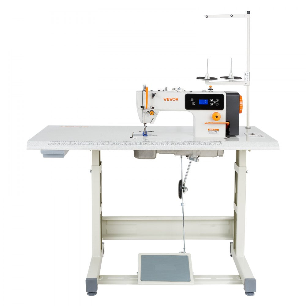 VEVOR Industrial Sewing Machine, 550W Lockstitch Sewing Machine Set with Servo Motor and Table Stand, Auto Thread Trimmer, 5000 SPM High Speed, Metal Frame, LCD Panel, LED Light, for Cotton, Denim
