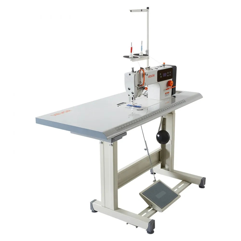 VEVOR Industrial Sewing Machine, 550W Lockstitch Sewing Machine Set with Servo Motor and Table Stand, 5000 SPM High Speed, Metal Frame, LCD Panel, LED Light, for Cotton, Wool, Denim, Leather, Canvas