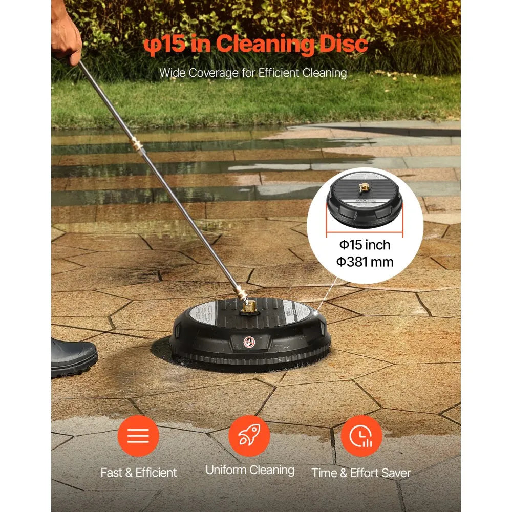 VEVOR 15" Pressure Washer Surface Cleaner, 4000 Max PSI, 1/4 Quick Connector, 2 Spray Nozzles, 2 Extended Wands for Driveway, Sidewalk, Patio, Deck