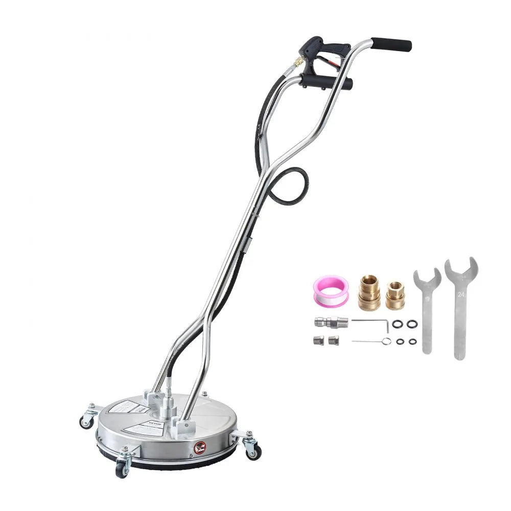 VEVOR 18" Pressure Washer Surface Cleaner, Stainless Steel Pressure Washer Attachments with 4 Wheels, 4000 Max PSI, 3/8 Quick Connector, 2 Spray Nozzles, Dual Handle, for Concrete, Patio, Sidewalk