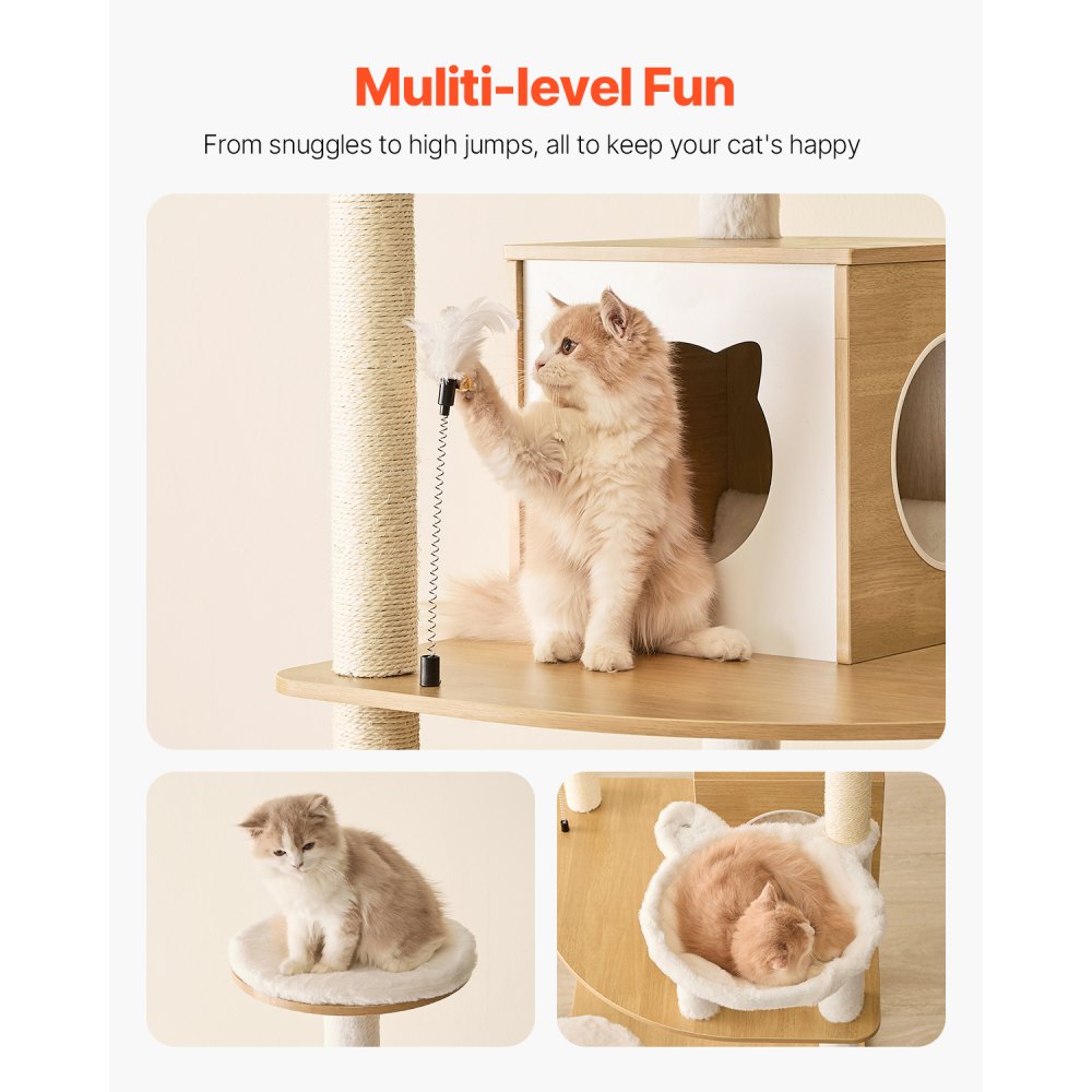 VEVOR Large Cat Tree, 68.9 inches Tall, Cat Tower, Multi-level Cat Condo Furniture Activity Center with Cozy Perches, Sisal Scratching Posts, Hammock, Big Kittens House for Indoor Cats Play & Rest