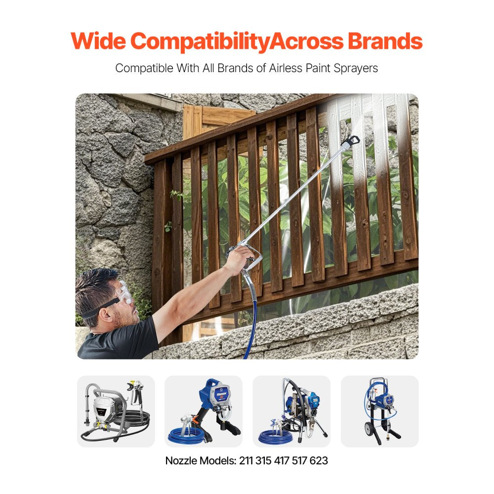 VEVOR Airless Paint Spray Gun and Hose Kit, 3600PSI High Pressure Paint Sprayer Hose Set with 5 Tips, 211, 315, 417, 517, 623, Swivel Joint Airless Spray Gun Kit with Filters, Hose and Extension Rods