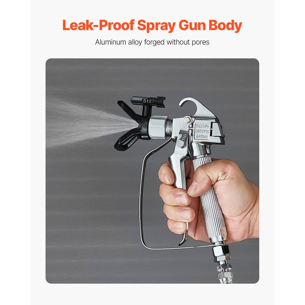 VEVOR Airless Paint Spray Gun, 3600PSI High Pressure Airless Paint Sprayer Gun with 517 Tip, Swivel Joint Airless Spray Gun Kit with Filters, Cleaning Needle and Brush, for Airless Spraying Machine