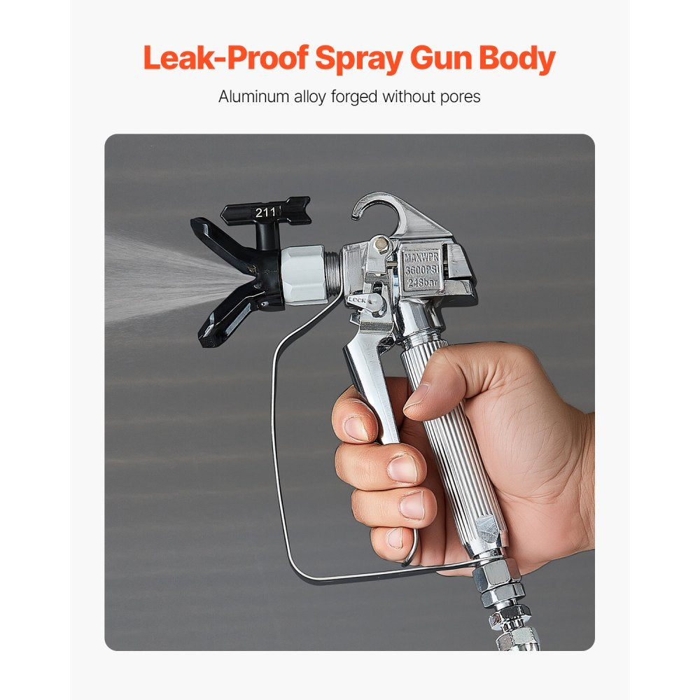 VEVOR Airless Paint Spray Gun, 3600PSI High Pressure Airless Paint Sprayer Gun with 5 Tips, 211, 315, 417, 517, 623, Swivel Joint Airless Spray Gun Kit with Filters, Cleaning Needle and Brush