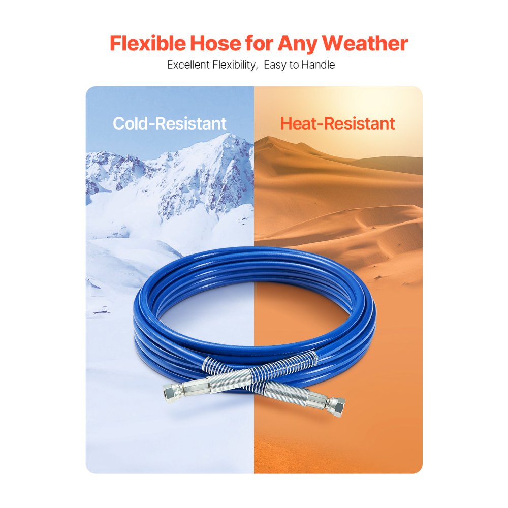 VEVOR 25ft Airless Paint Sprayer Hose, 1/4 in Universal Airless Paint Spray Hose, 4350 PSI High Pressure Flexible Airless Sprayer Hose, Multi-Layer Reinforced Steel Wire Braid Hose for Paint Sprayer