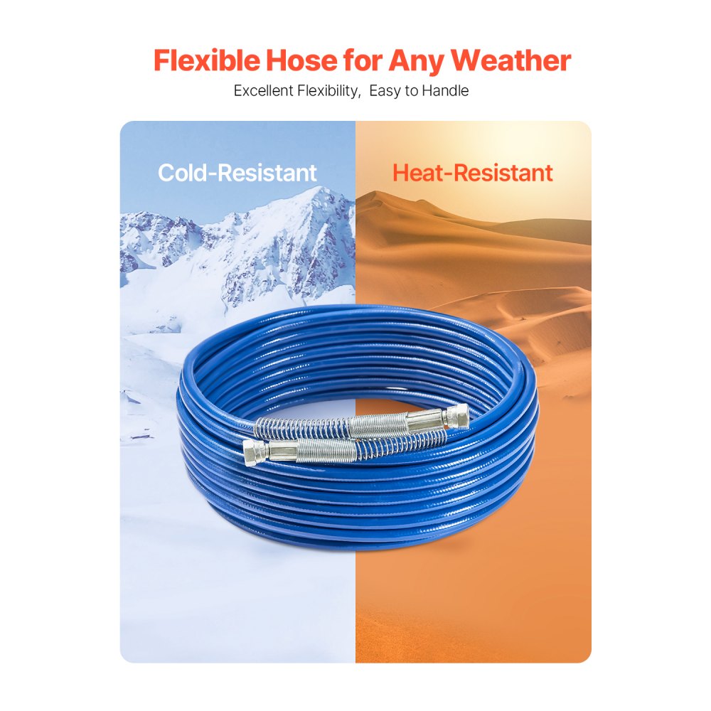 VEVOR 50ft Airless Paint Sprayer Hose, 1/4 in Universal Airless Paint Spray Hose, 4350 PSI High Pressure Flexible Airless Sprayer Hose, Multi-Layer Reinforced Steel Wire Braid Hose for Paint Sprayer