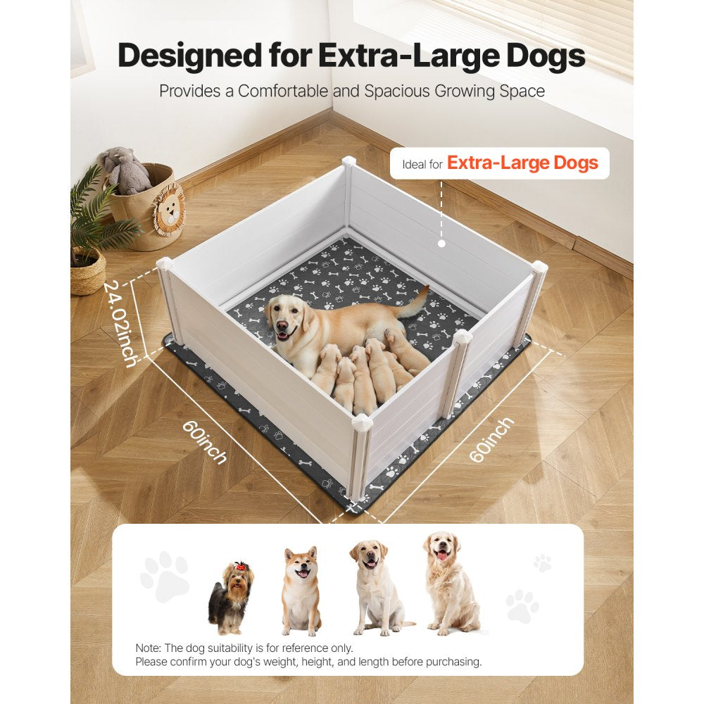 VEVOR Dogs Whelping Box, 60 x 60 x 24 inch, Plastic PVC Puppies Playpen with Height Adjustable Door and Washable Pee Pad, Anti-Deformation Indoor Puppy Play Pen for Extra Large Breed Dogs, Milk White