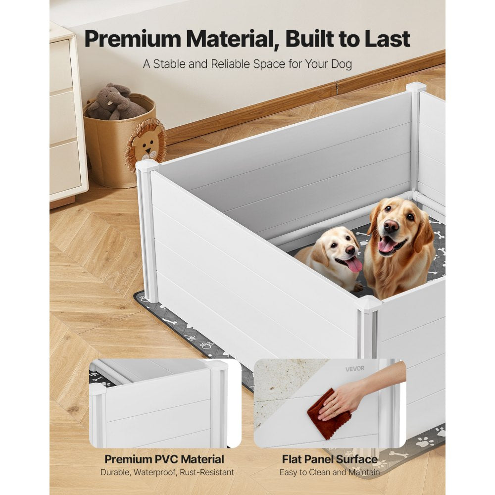 VEVOR Dogs Whelping Box, 60 x 60 x 24 inch, Plastic PVC Puppies Playpen with Height Adjustable Door and Washable Pee Pad, Anti-Deformation Indoor Puppy Play Pen for Extra Large Breed Dogs, Milk White