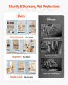 VEVOR dog whelping box comparison graphic showing clear window, seamless panels, double lock