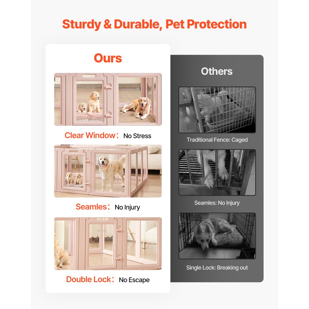 VEVOR Dog Whelping Box, 60x59x23 in Transparent Plastic Dog Whelping Pen for X-Large Sized Dogs, Waterproof Puppy Playpen with Windows & Door Lock, Easy to Clean, Durable Indoor Pet Dogs Cats Birth Kit