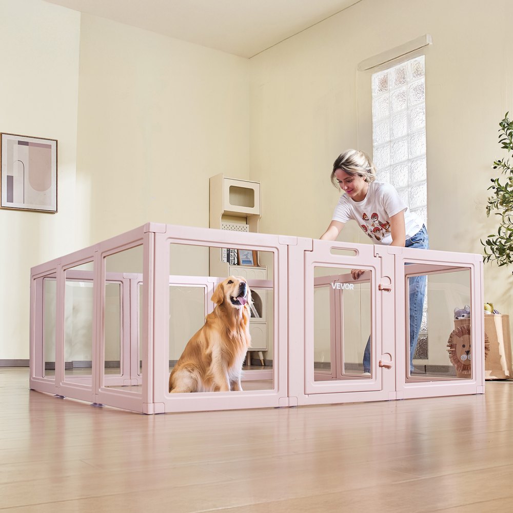 VEVOR Dog Whelping Box, 60x59x23 in Transparent Plastic Dog Whelping Pen for X-Large Sized Dogs, Waterproof Puppy Playpen with Windows & Door Lock, Easy to Clean, Durable Indoor Pet Dogs Cats Birth Kit