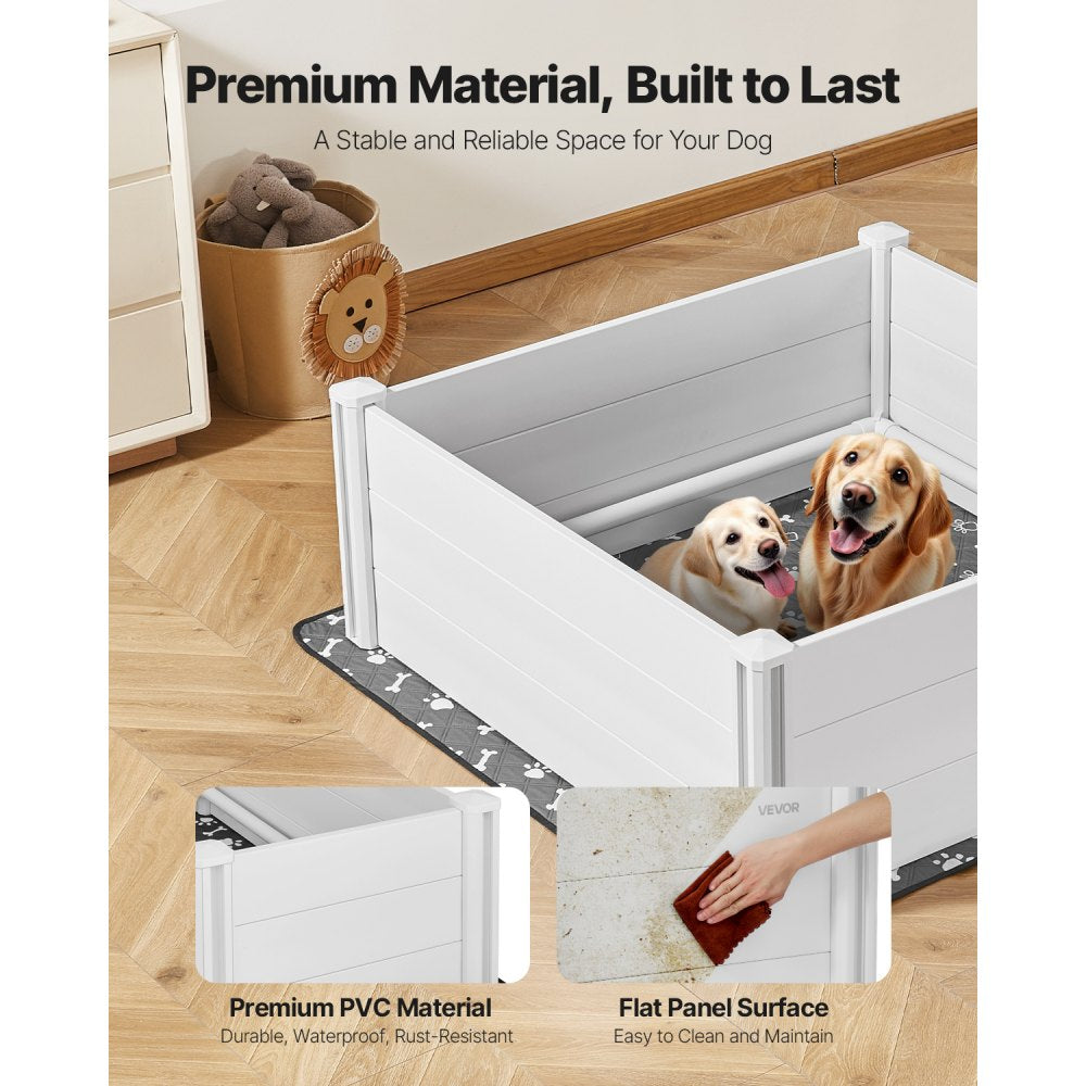 VEVOR Dogs Whelping Box, 48 x 48 x 18.1 inch, Plastic PVC Puppies Playpen with Height Adjustable Door and Washable Pee Pad, Anti-Deformation Indoor Puppy Play Pen for Large Breed Dogs, Milk White