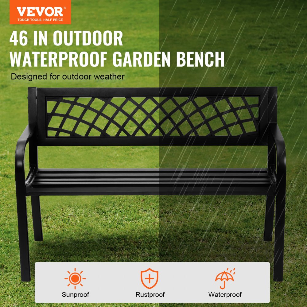 VEVOR Outdoor Bench,46 inches Metal Garden Bench for Outdoors, 480 lbs Load Capacity Bench,  Outdoor Garden Park Bench with Backrest and Armrests, Patio Bench for Garden, Park, Yard, Front Porch