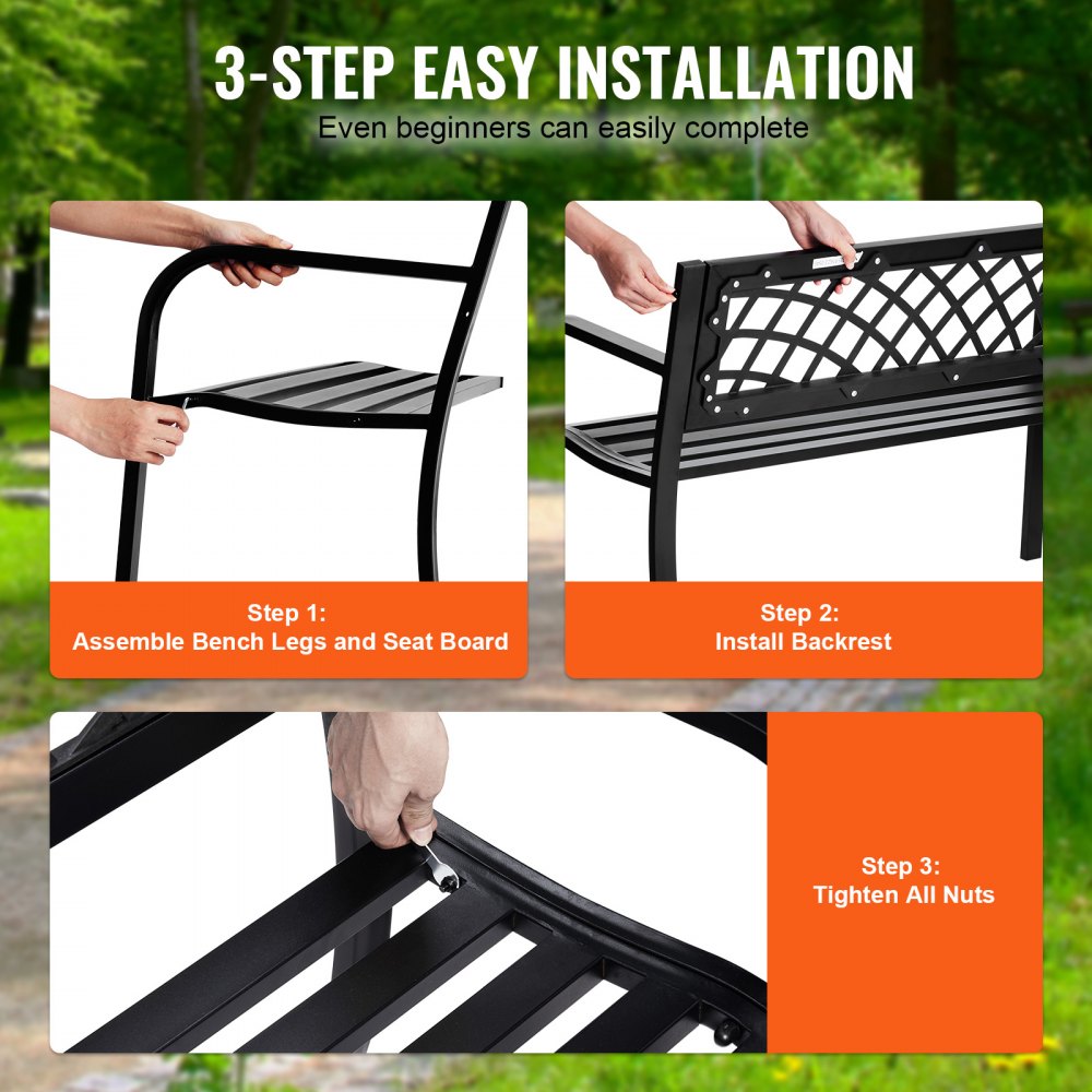 VEVOR Outdoor Bench,46 inches Metal Garden Bench for Outdoors, 480 lbs Load Capacity Bench,  Outdoor Garden Park Bench with Backrest and Armrests, Patio Bench for Garden, Park, Yard, Front Porch