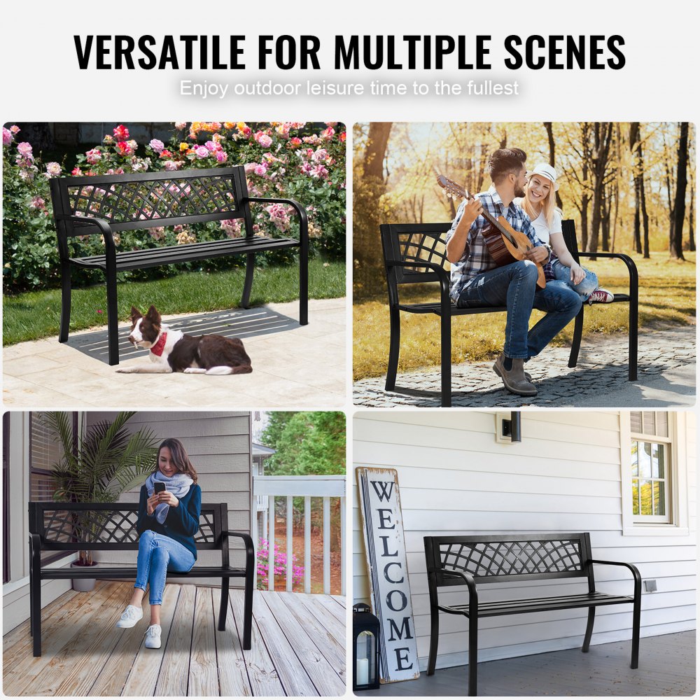 VEVOR Outdoor Bench,46 inches Metal Garden Bench for Outdoors, 480 lbs Load Capacity Bench,  Outdoor Garden Park Bench with Backrest and Armrests, Patio Bench for Garden, Park, Yard, Front Porch