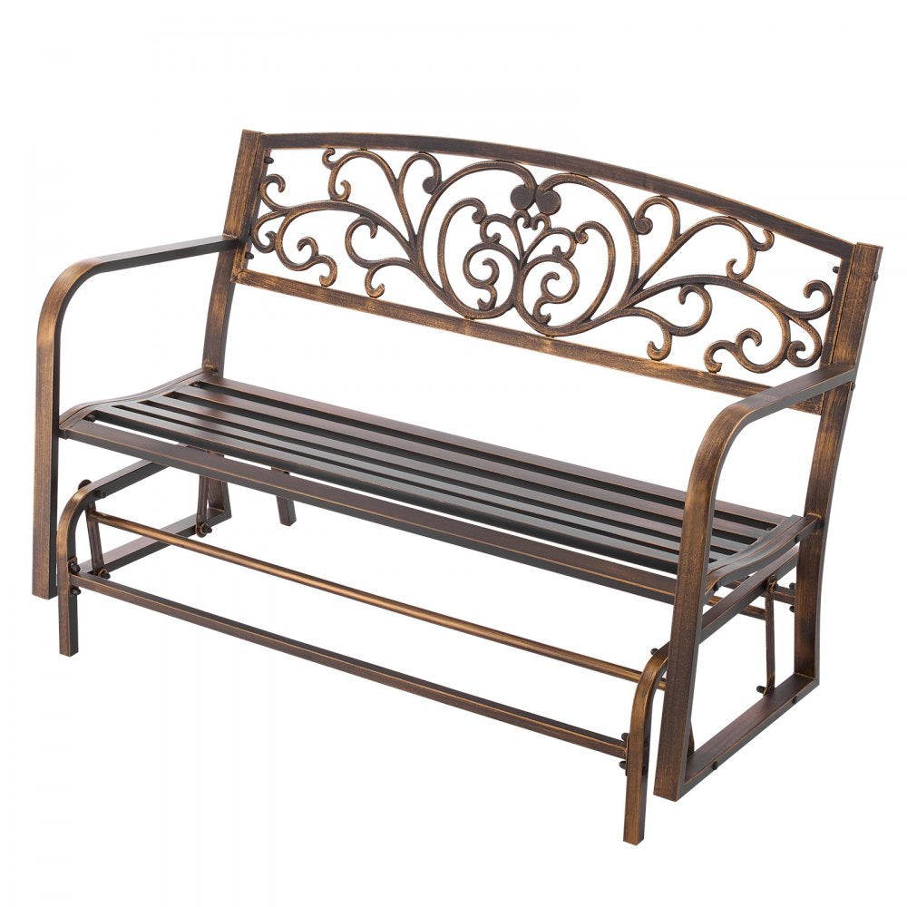 VEVOR Outdoor Bench, 50 inch, Carbon Steel Metal Frame with Cast Iron Backrest and Round Edge Armrests, Weatherproof Outside Glider Bench for Patio, Garden, Park, Yard, Front Porch, Antique Bronze