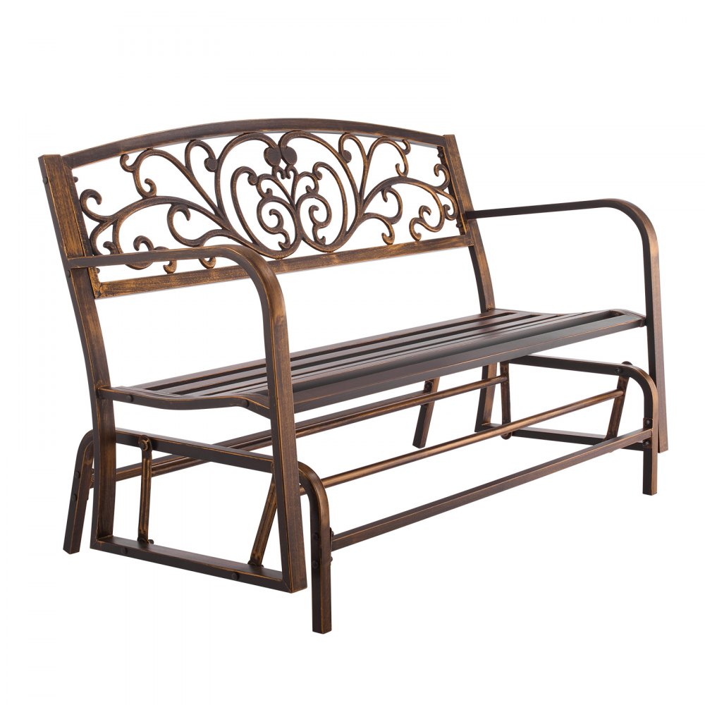 VEVOR Outdoor Bench, 50 inch, Carbon Steel Metal Frame with Cast Iron Backrest and Round Edge Armrests, Weatherproof Outside Glider Bench for Patio, Garden, Park, Yard, Front Porch, Antique Bronze
