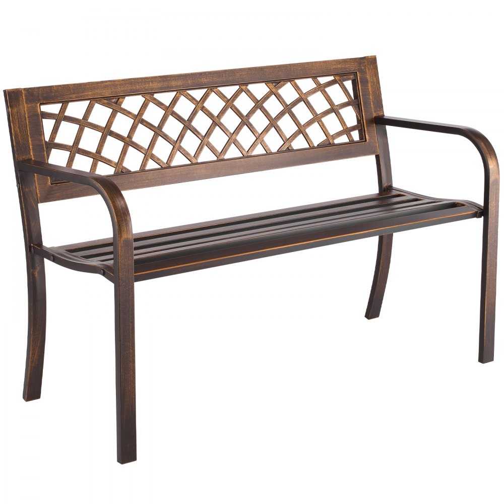 VEVOR Outdoor Bench, 46 inch, Carbon Steel Metal Frame with PVC Mesh Pattern Backrest and Round Edge Armrests, Weatherproof Outside Bench for Patio, Garden, Park, Yard, Front Porch, Antique Bronze