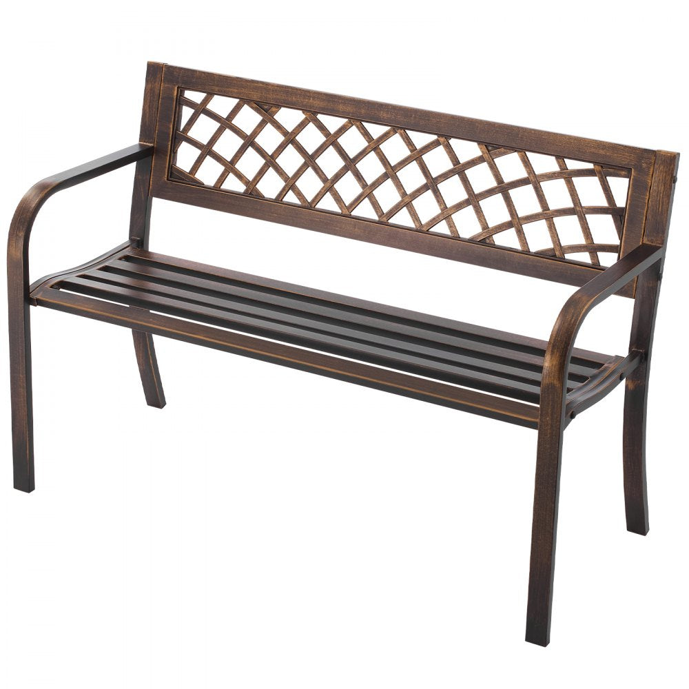 VEVOR Outdoor Bench, 46 inch, Carbon Steel Metal Frame with PVC Mesh Pattern Backrest and Round Edge Armrests, Weatherproof Outside Bench for Patio, Garden, Park, Yard, Front Porch, Antique Bronze