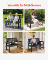 VEVOR Outdoor Bench, 50.5 inch, 800 lbs Weight Capacity for 2-3 Persons, Weatherproof Plastic Frame with Backrest and Wide Armrests, Outside Bench for Patio, Garden, Park, Yard, Front Porch, Black
