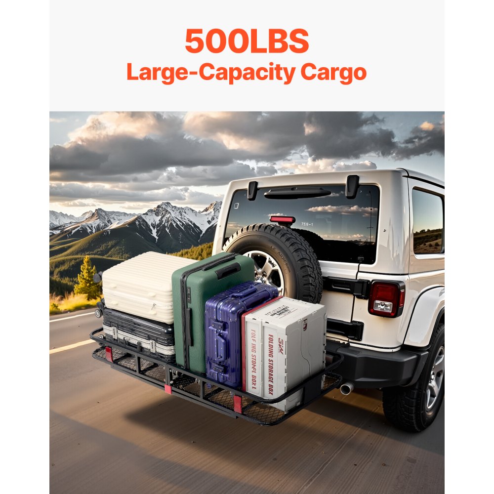 VEVOR 60" x 24" x 6", Hitch Cargo Carrier, 500 lbs Capacity Hitch Cargo Carrier with Nighttime Reflective Reminder, Folding Hitch Mount Cargo Carrier with Hitch Stabilizer, Fit for SUVs