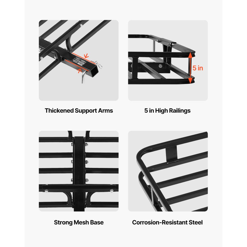 VEVOR 53" x 19" x 5", Hitch Cargo Carrier, 500 lbs Capacity Hitch Cargo Carrier with Hitch Stabilizer & Ratchet Straps, Hitch Mount Cargo Carrier with Cargo Net with Hook, Fit for SUVs