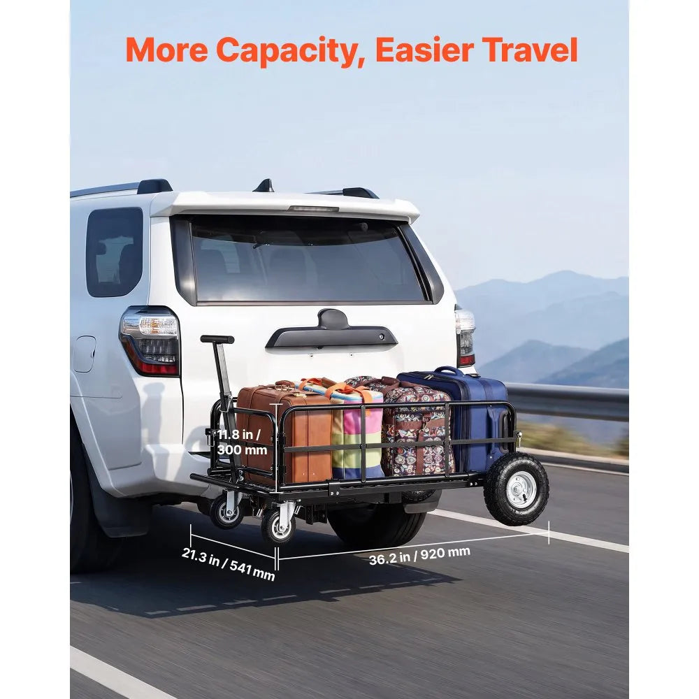 VEVOR Hitch Mount Cargo Carrier on Wheels, 36.2" x 21.3" x 11.8", 2-in-1 Folding Rear Luggage Rack Basket & Cargo Cart with Hitch Stabilizer, Fits 2" Receiver for SUV Pickups, 400LBS Load Capacity
