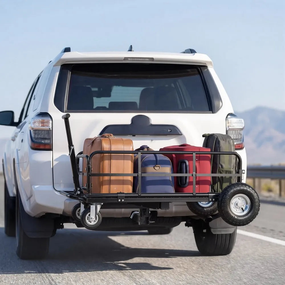 VEVOR Hitch Mount Cargo Carrier on Wheels, 36.2" x 21.3" x 11.8", 2-in-1 Folding Rear Luggage Rack Basket & Cargo Cart with Hitch Stabilizer, Fits 2" Receiver for SUV Pickups, 400LBS Load Capacity
