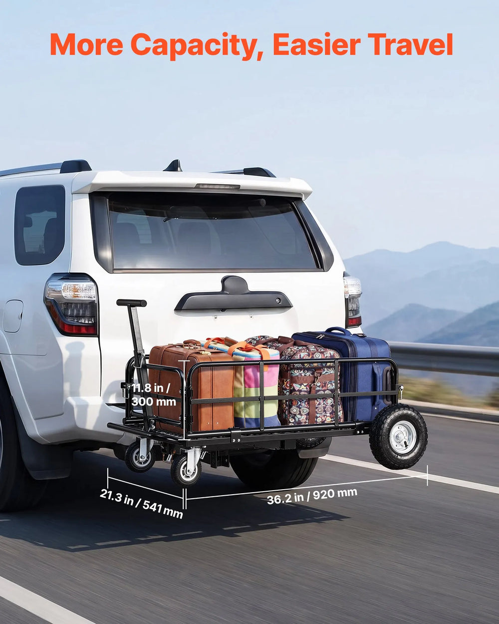 VEVOR Hitch Mount Cargo Carrier on Wheels, 36.2" x 21.3" x 11.8", 2-in-1 Folding Rear Luggage Rack Basket & Cargo Cart with Hitch Stabilizer, Fits 2" Receiver for SUV Pickups, 400LBS Load Capacity