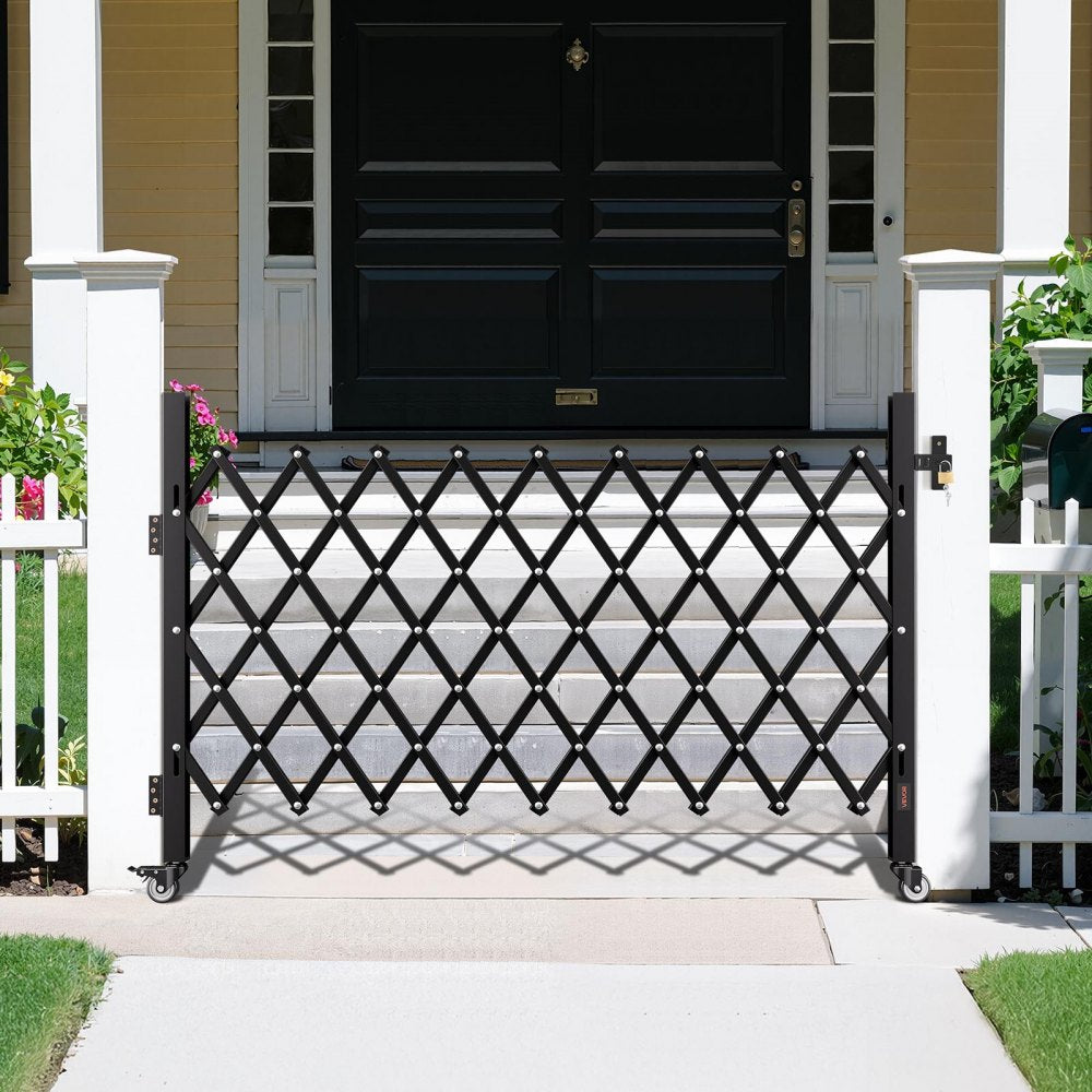 VEVOR Single Folding Security Gate, Lockable Scissor Gate with 360° Swivel Casters, Outdoor Barricade Steel Retractable Gates, for Entry Security, Garage, Warehouse & Pool, 74.80 x 51.57 in (W x H)