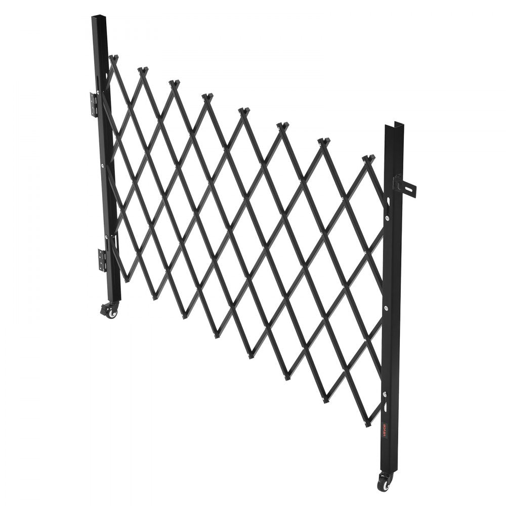 VEVOR Single Folding Security Gate, Lockable Scissor Gate with 360° Swivel Casters, Outdoor Barricade Steel Retractable Gates, for Entry Security, Garage, Warehouse & Pool, 66.93 x 51.57 in (W x H)