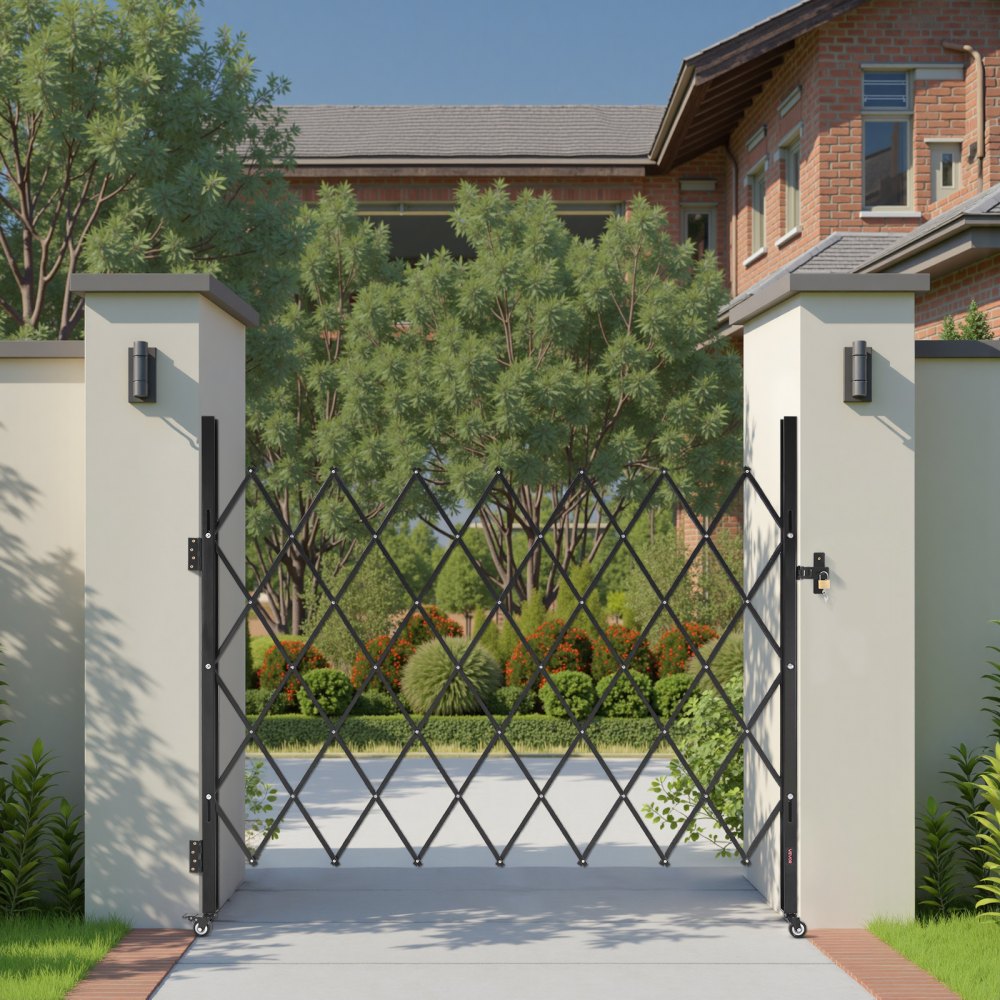 VEVOR Single Folding Security Gate, Lockable Scissor Gate with 360° Swivel Casters, Outdoor Barricade Steel Retractable Gates, for Entry Security, Garage, Warehouse & Pool, 70.87 x 63.39 in (W x H)
