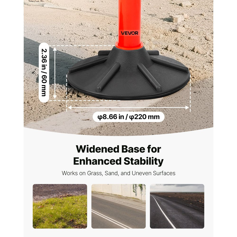VEVOR 4 Pack Traffic Delineator Posts, 34 in Traffic Safety Cones with Weighted Base, Reflective Strips and Chain, Heavy Duty Delineator Posts for Construction Site, Parking Lot, Crowd Control, Red