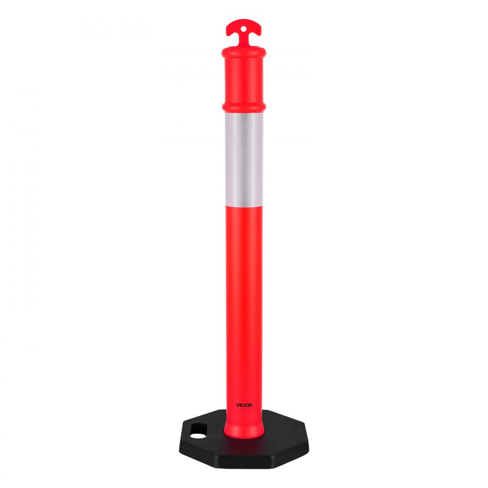 VEVOR 9 Pack Traffic Delineator Posts, 48 inches Traffic Safety Cones with Weighted Base and Reflective Strips, Heavy Duty Delineator Posts for Construction Site, Parking Lot, Crowd Control, Red