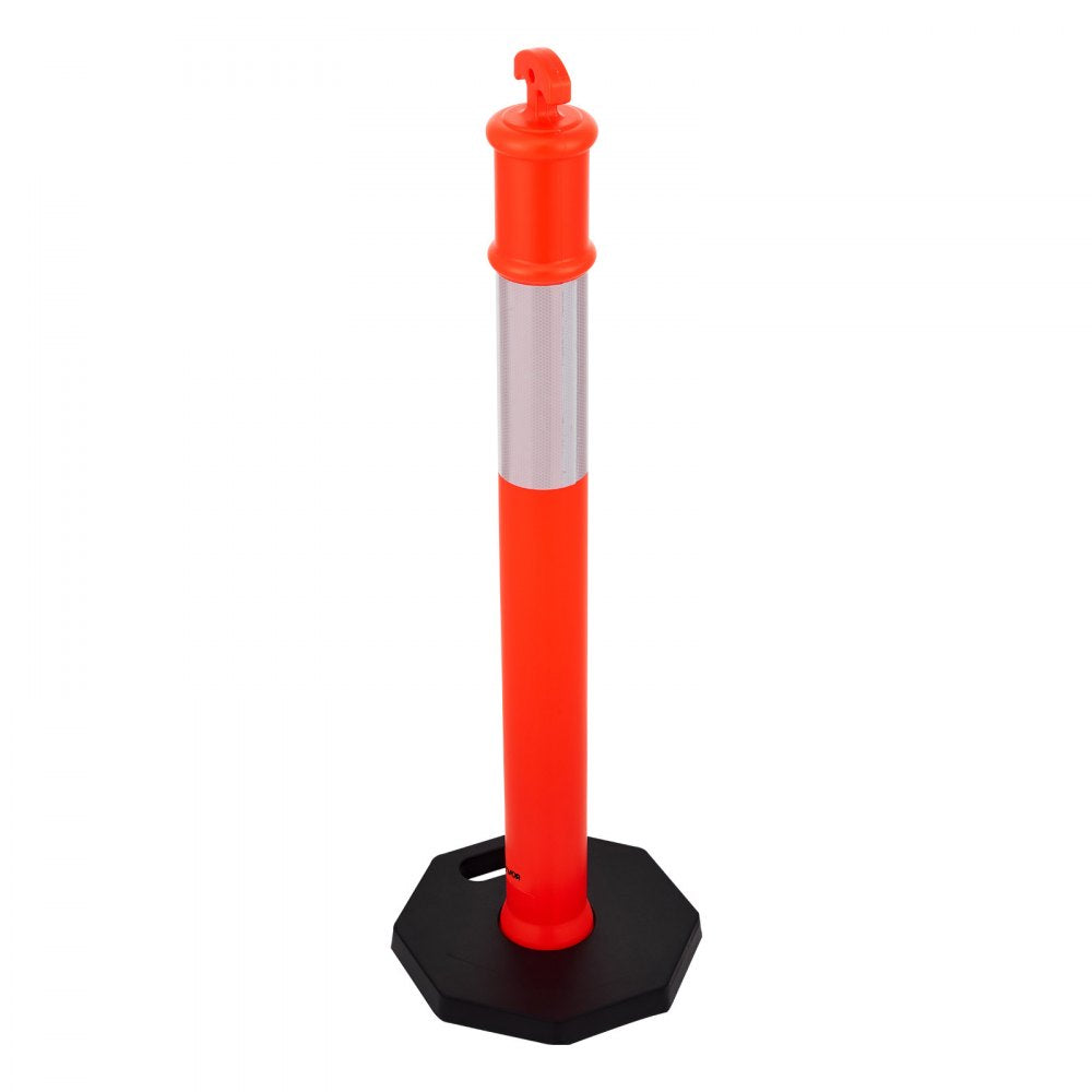 VEVOR 2 Pack Traffic Delineator Posts, 48 inches Traffic Safety Cones with Weighted Base and Reflective Strips, Heavy Duty Delineator Posts for Construction Site, Parking Lot, Crowd Control, Red