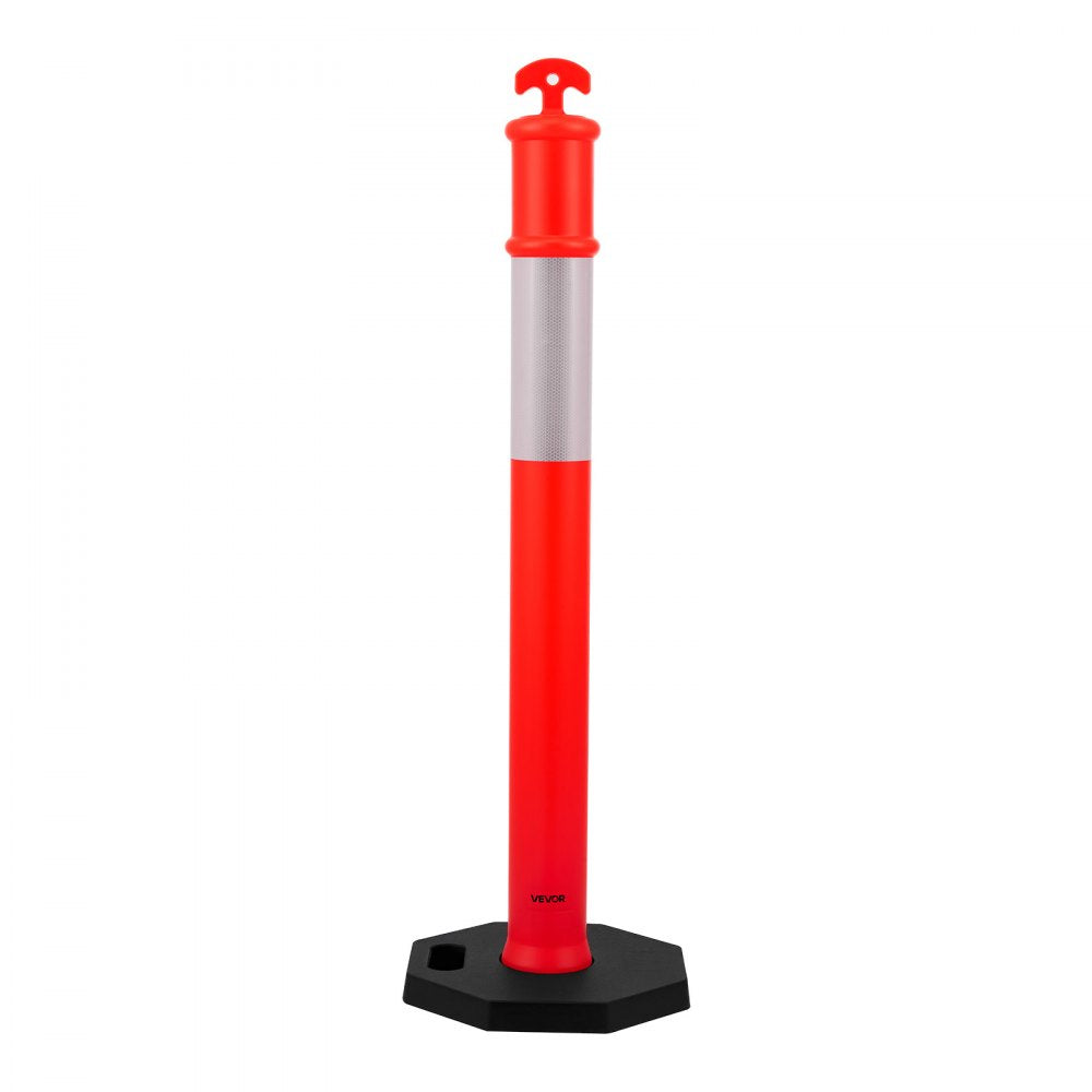 VEVOR 2 Pack Traffic Delineator Posts, 48 inches Traffic Safety Cones with Weighted Base and Reflective Strips, Heavy Duty Delineator Posts for Construction Site, Parking Lot, Crowd Control, Red