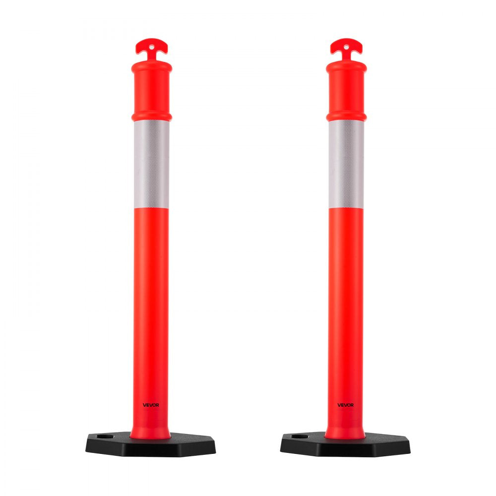 VEVOR 2 Pack Traffic Delineator Posts, 48 inches Traffic Safety Cones with Weighted Base and Reflective Strips, Heavy Duty Delineator Posts for Construction Site, Parking Lot, Crowd Control, Red