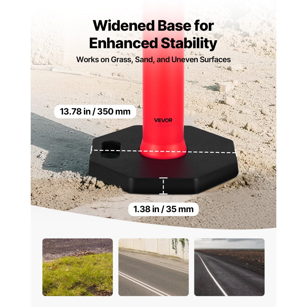 VEVOR 12 Pack Traffic Delineator Posts, 48 inches Traffic Safety Cones with Weighted Base and Reflective Strips, Heavy Duty Delineator Posts for Construction Site, Parking Lot, Crowd Control, Red