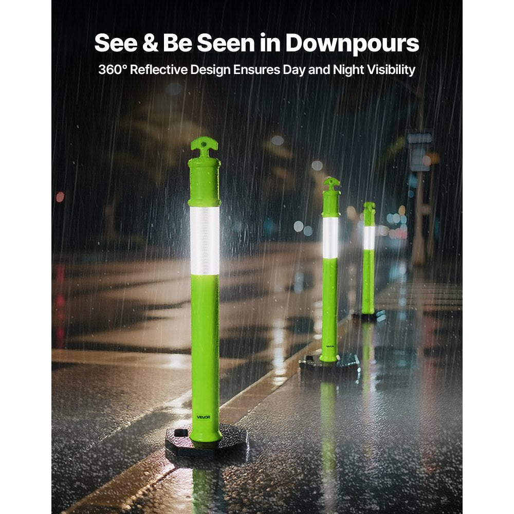 VEVOR 3 Pack Traffic Delineator Posts, 48 inches Traffic Safety Cones with Weighted Base and Reflective Strips, Heavy Duty Delineator Posts for Construction Site, Parking Lot, Crowd Control, Green